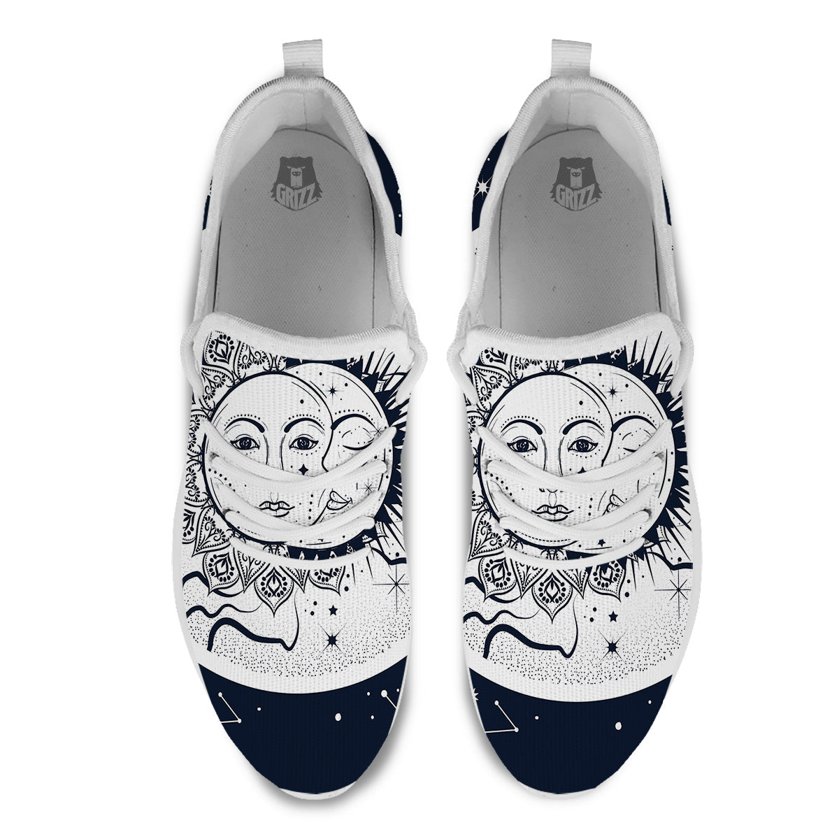 Sun And Moon Bohemian Celestial Print White Athletic Shoes-grizzshop