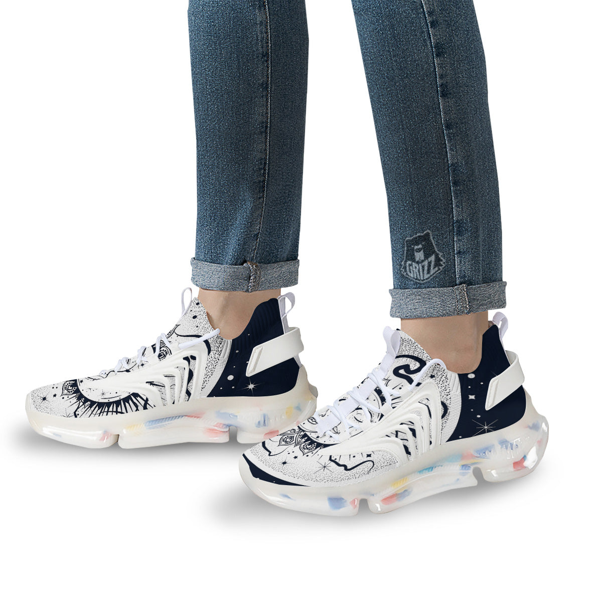 Sun And Moon Bohemian Celestial Print White Gym Shoes-grizzshop