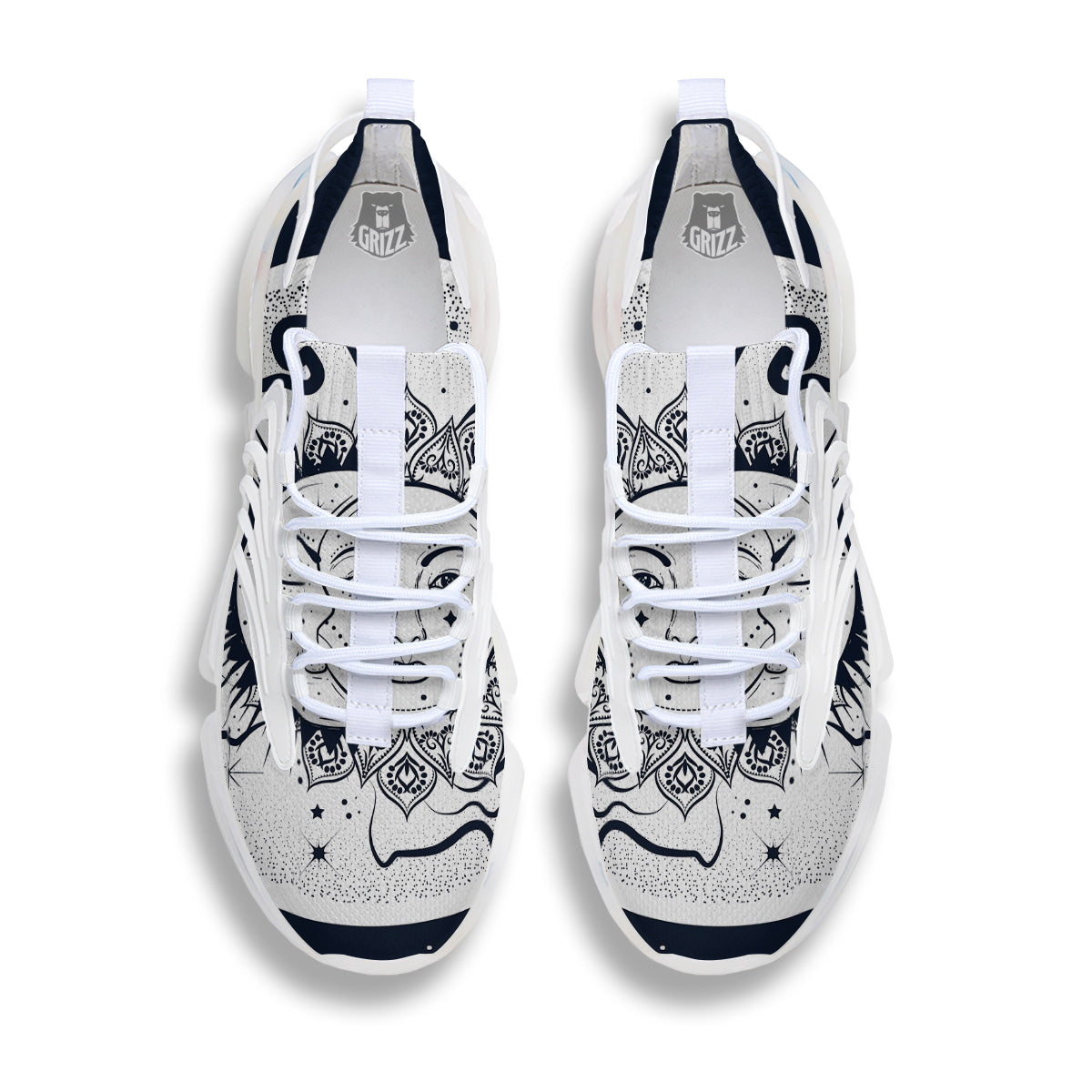 Sun And Moon Bohemian Celestial Print White Gym Shoes-grizzshop
