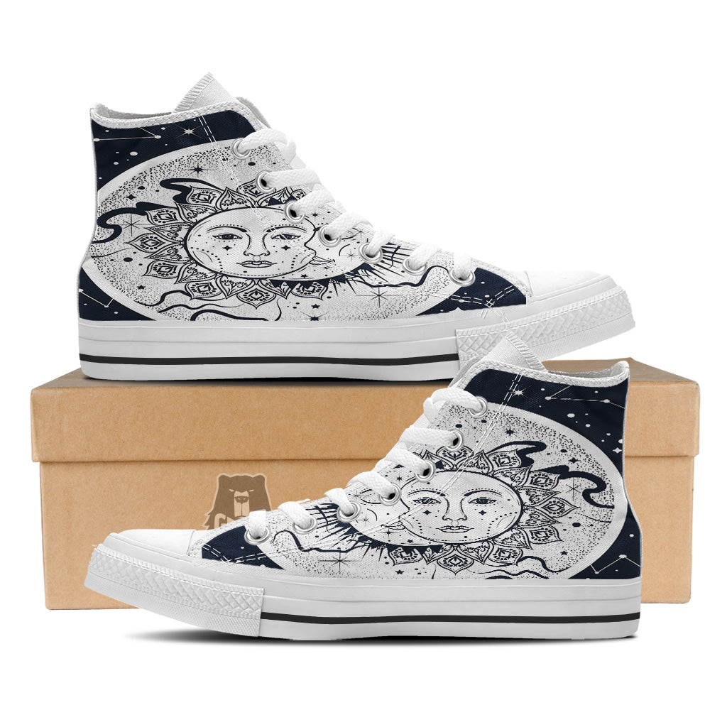 Sun And Moon Bohemian Celestial Print White High Top Shoes-grizzshop