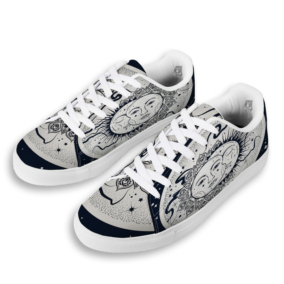 Sun And Moon Bohemian Celestial Print White Low Top Sneakers-grizzshop