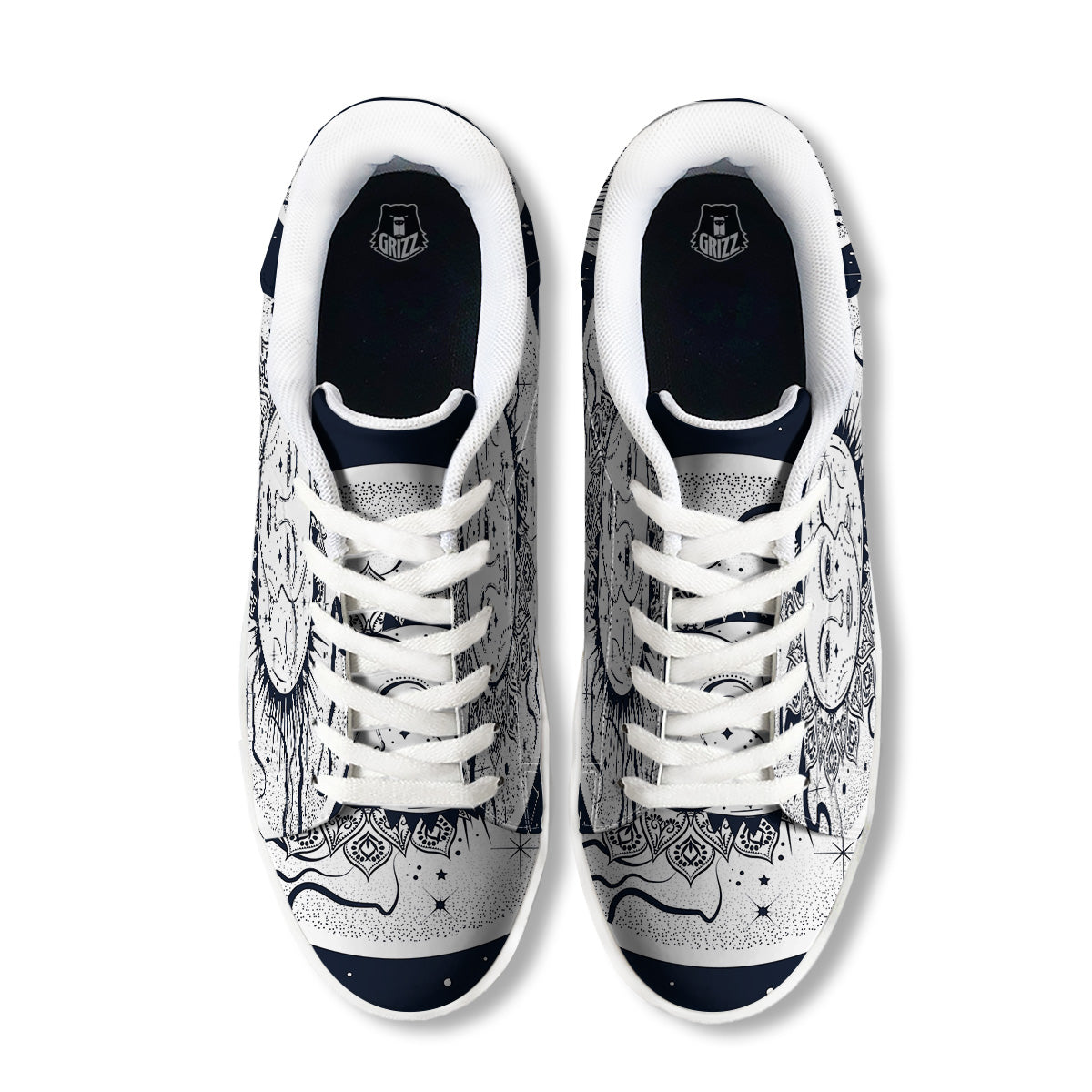 Sun And Moon Bohemian Celestial Print White Low Top Sneakers-grizzshop