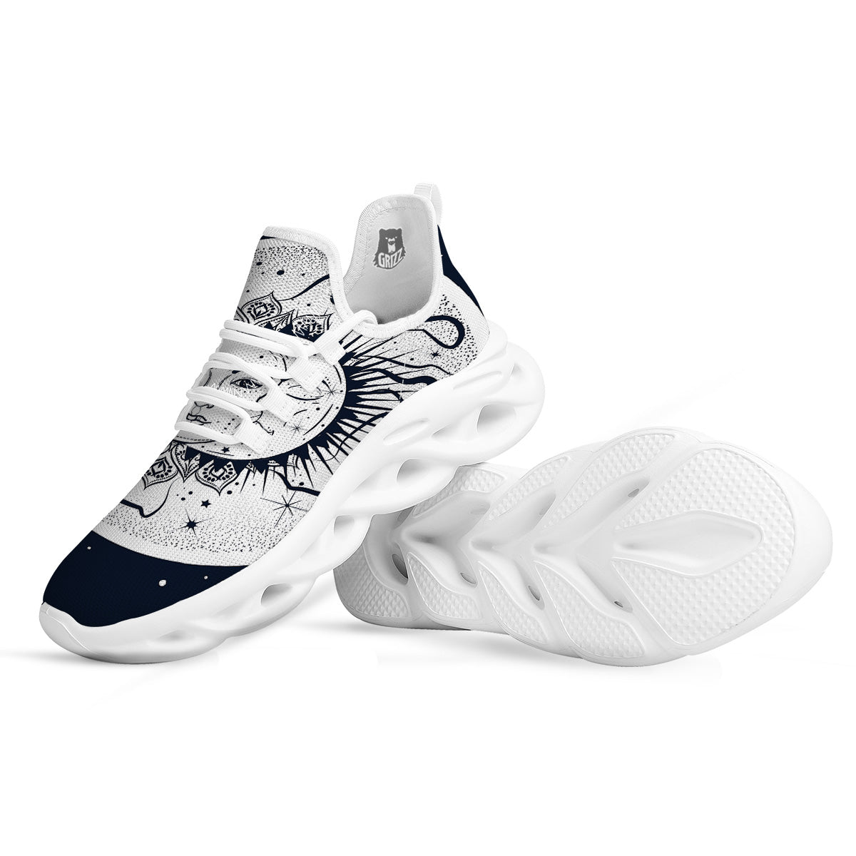 Sun And Moon Bohemian Celestial Print White Running Shoes-grizzshop
