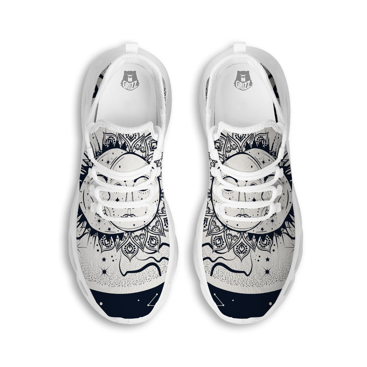 Sun And Moon Bohemian Celestial Print White Running Shoes-grizzshop