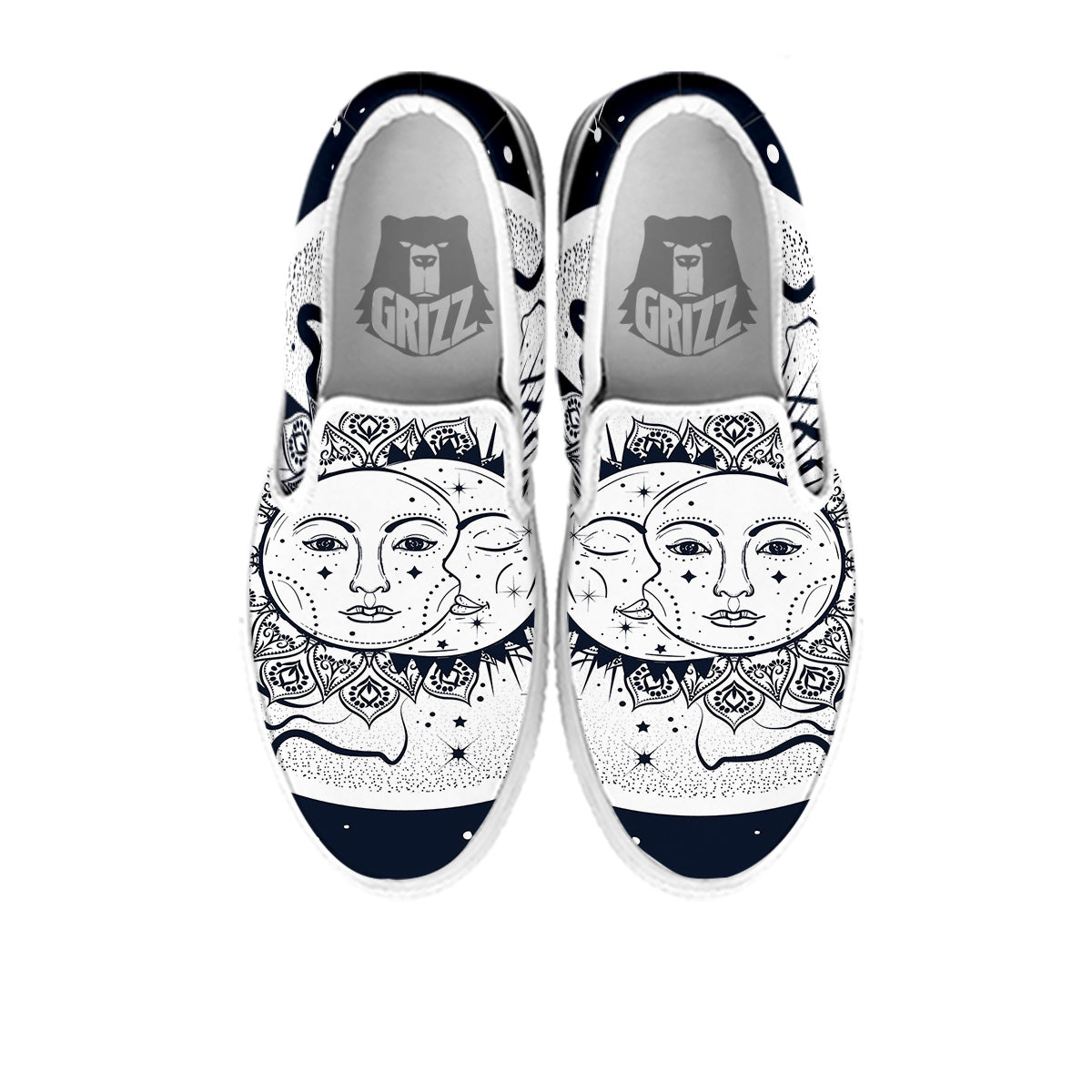 Sun And Moon Bohemian Celestial Print White Slip On Shoes-grizzshop