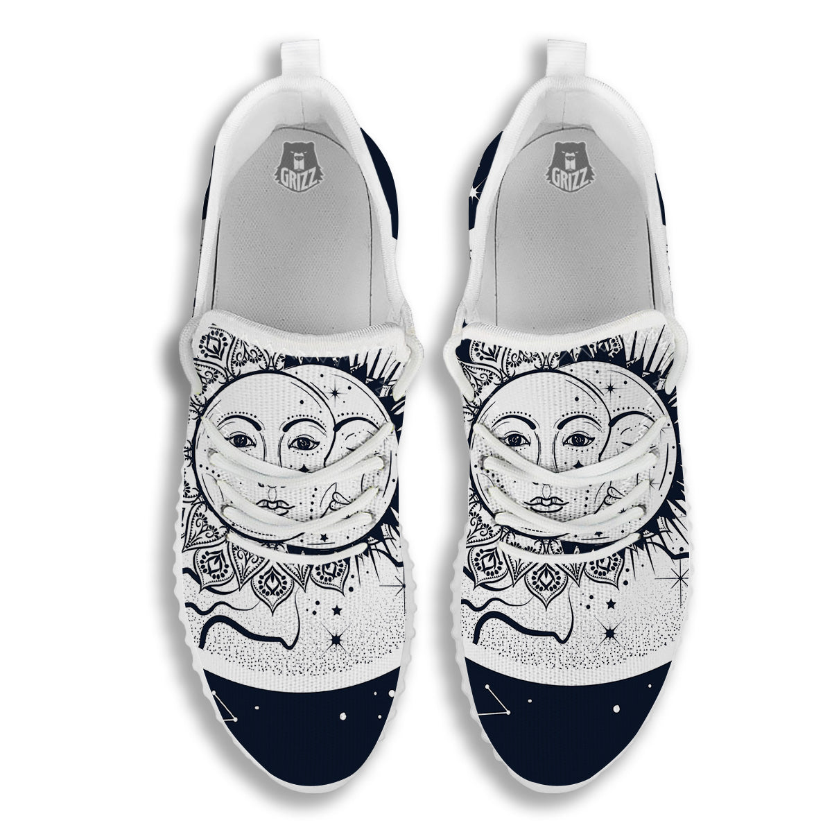 Sun And Moon Bohemian Celestial Print White Walking Shoes-grizzshop