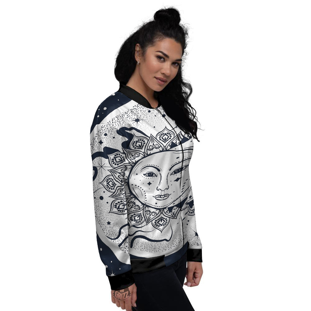 Sun And Moon Bohemian Celestial Print Women's Bomber Jacket-grizzshop