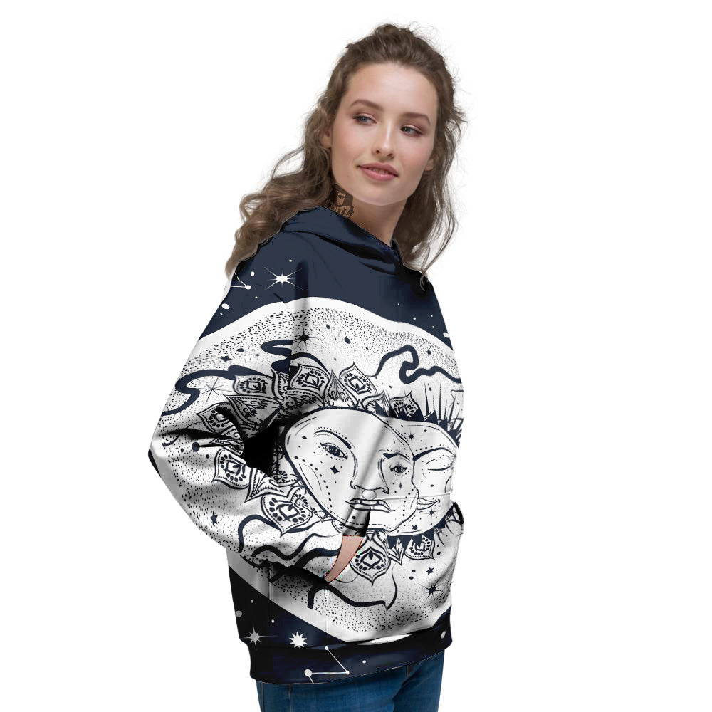 Sun And Moon Bohemian Celestial Print Women's Hoodie-grizzshop