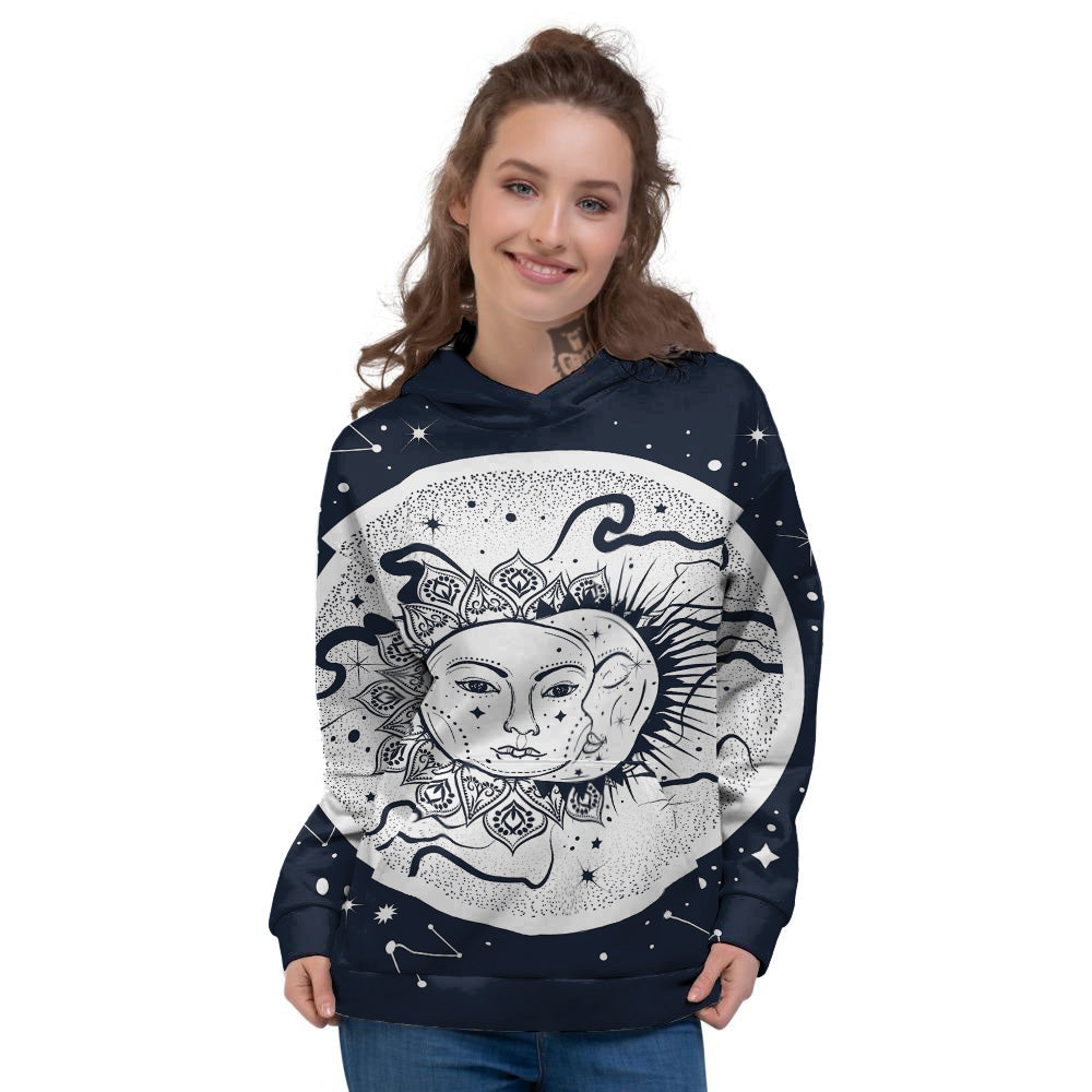 Sun And Moon Bohemian Celestial Print Women's Hoodie-grizzshop