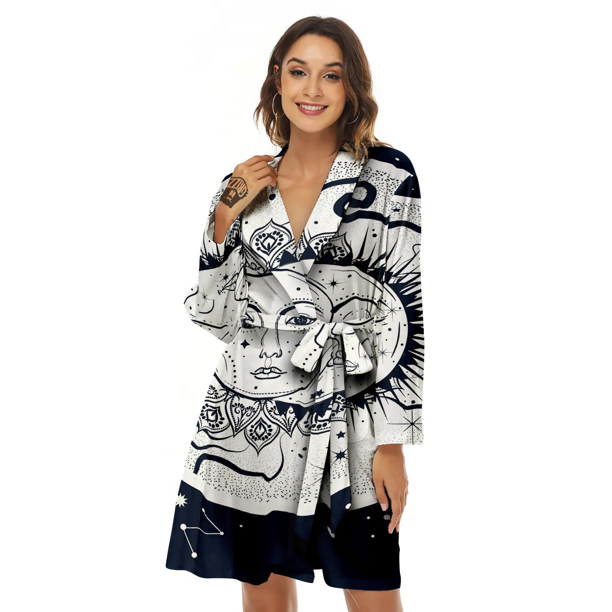 Sun And Moon Bohemian Celestial Print Women's Robe-grizzshop