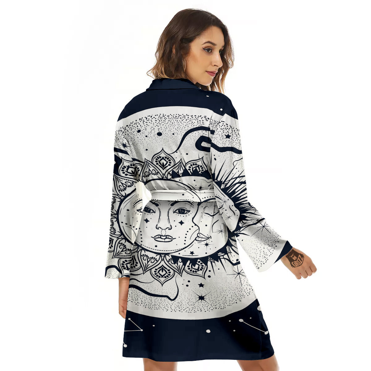 Sun And Moon Bohemian Celestial Print Women's Robe-grizzshop