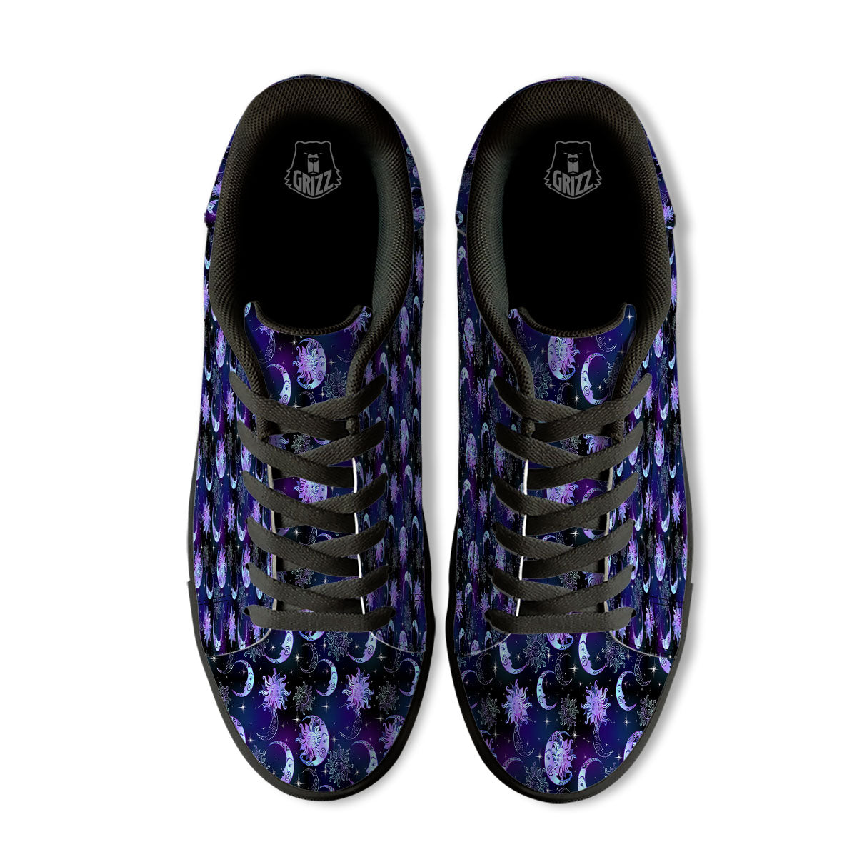 Sun And Moon Galaxy Celestial Print Black Low Top Sneakers-grizzshop