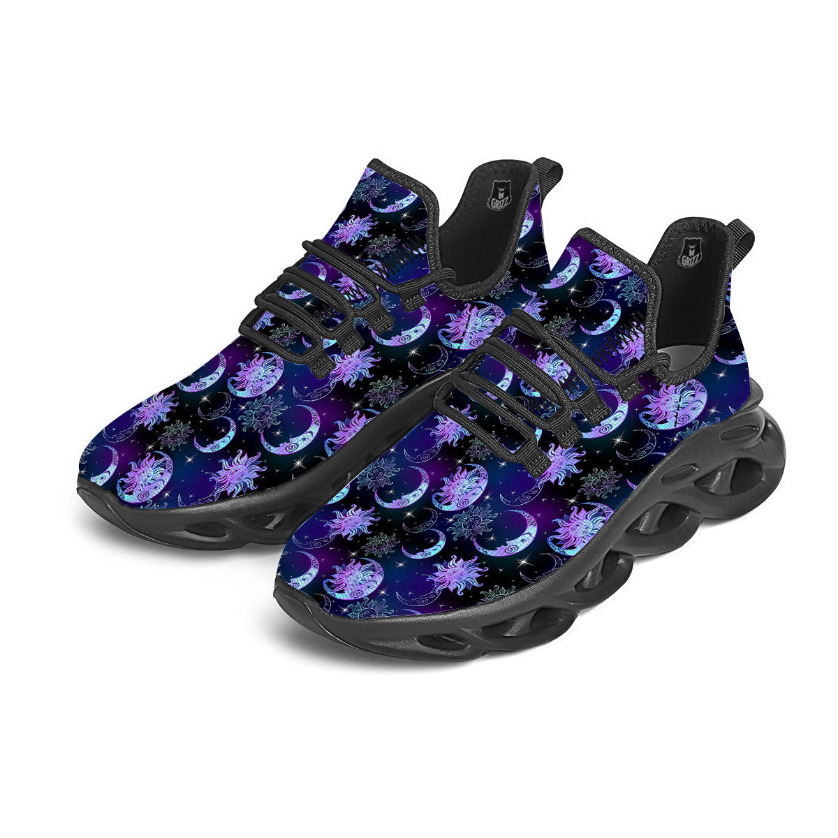 Sun And Moon Galaxy Celestial Print Black Running Shoes-grizzshop