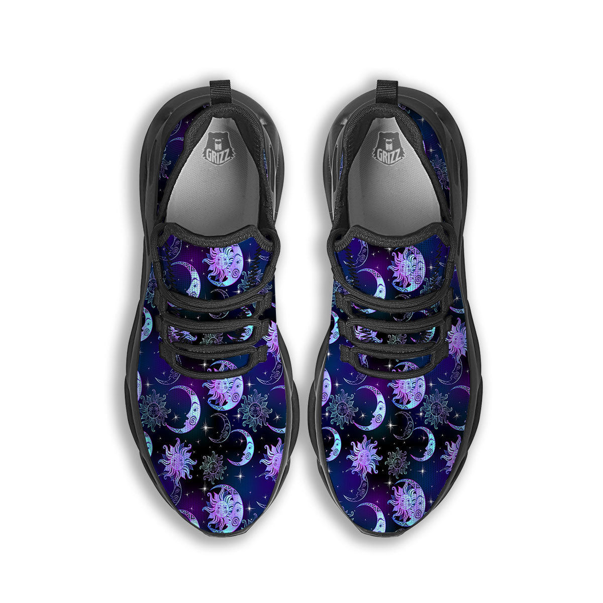 Sun And Moon Galaxy Celestial Print Black Running Shoes-grizzshop