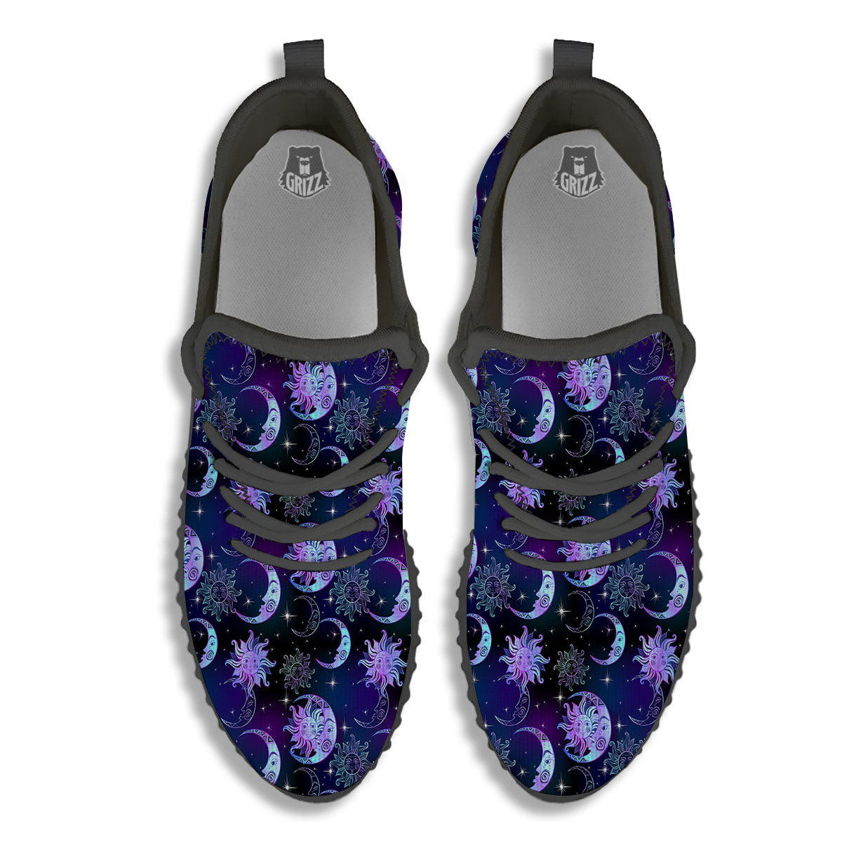 Sun And Moon Galaxy Celestial Print Black Walking Shoes-grizzshop