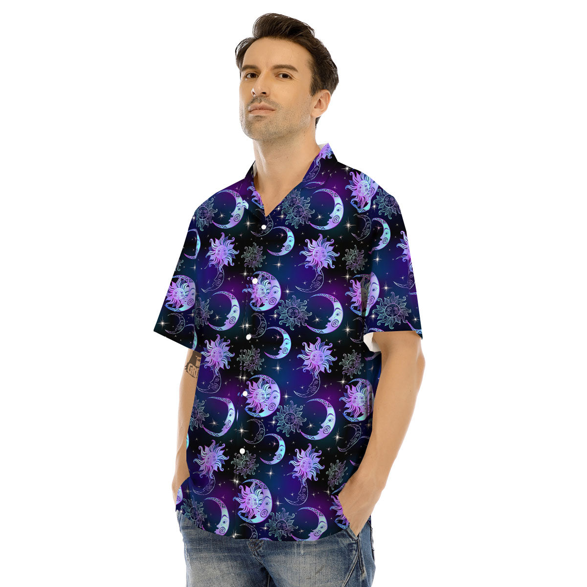Sun And Moon Galaxy Celestial Print Men's Hawaiian Shirt-grizzshop