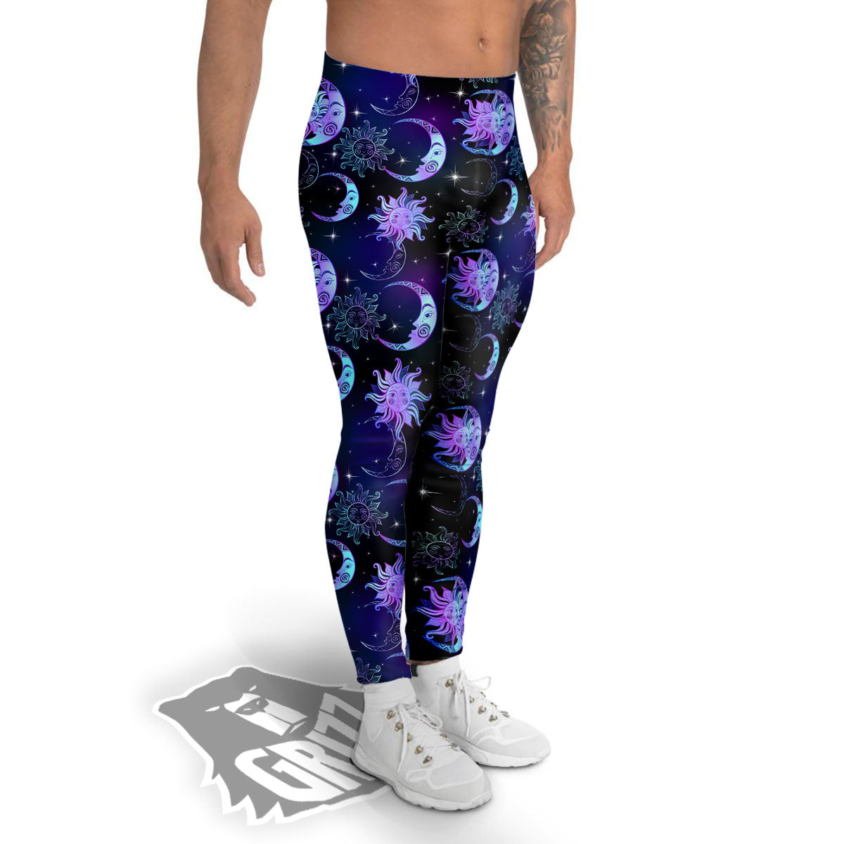 Sun And Moon Galaxy Celestial Print Men's Leggings-grizzshop