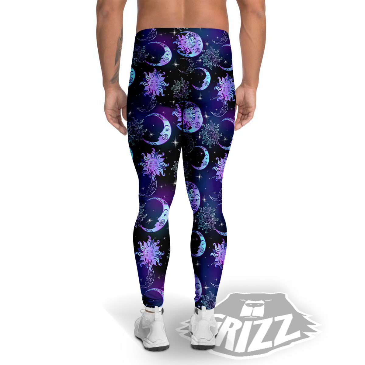 Sun And Moon Galaxy Celestial Print Men's Leggings-grizzshop