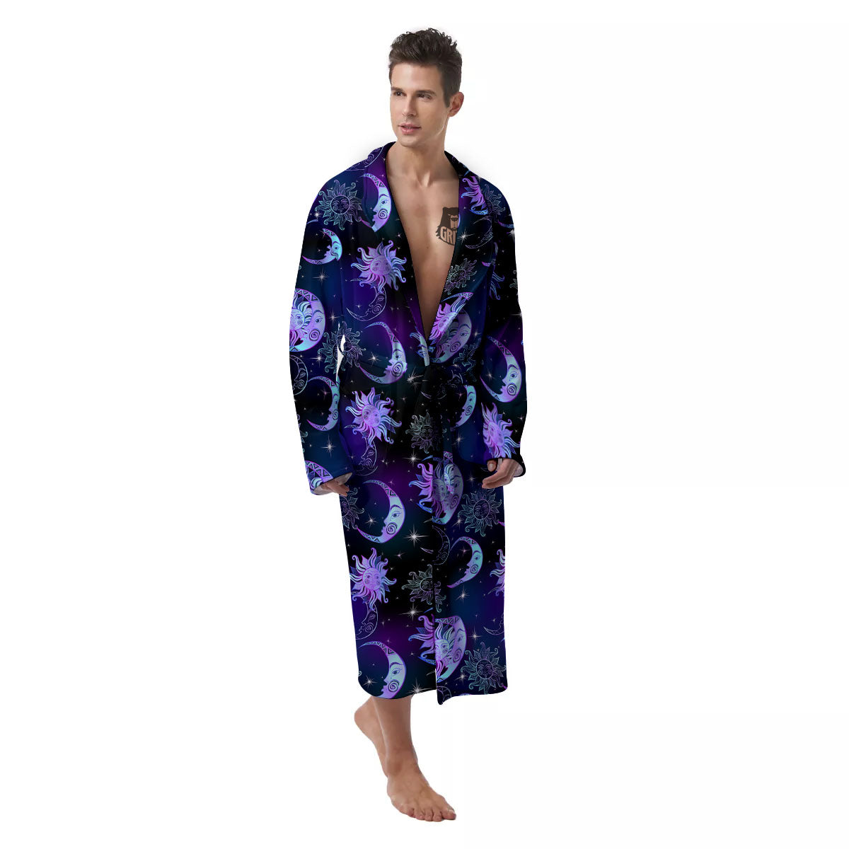 Sun And Moon Galaxy Celestial Print Men's Robe-grizzshop