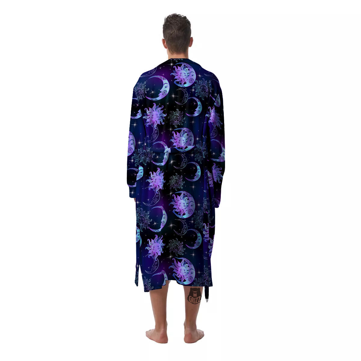 Sun And Moon Galaxy Celestial Print Men's Robe-grizzshop