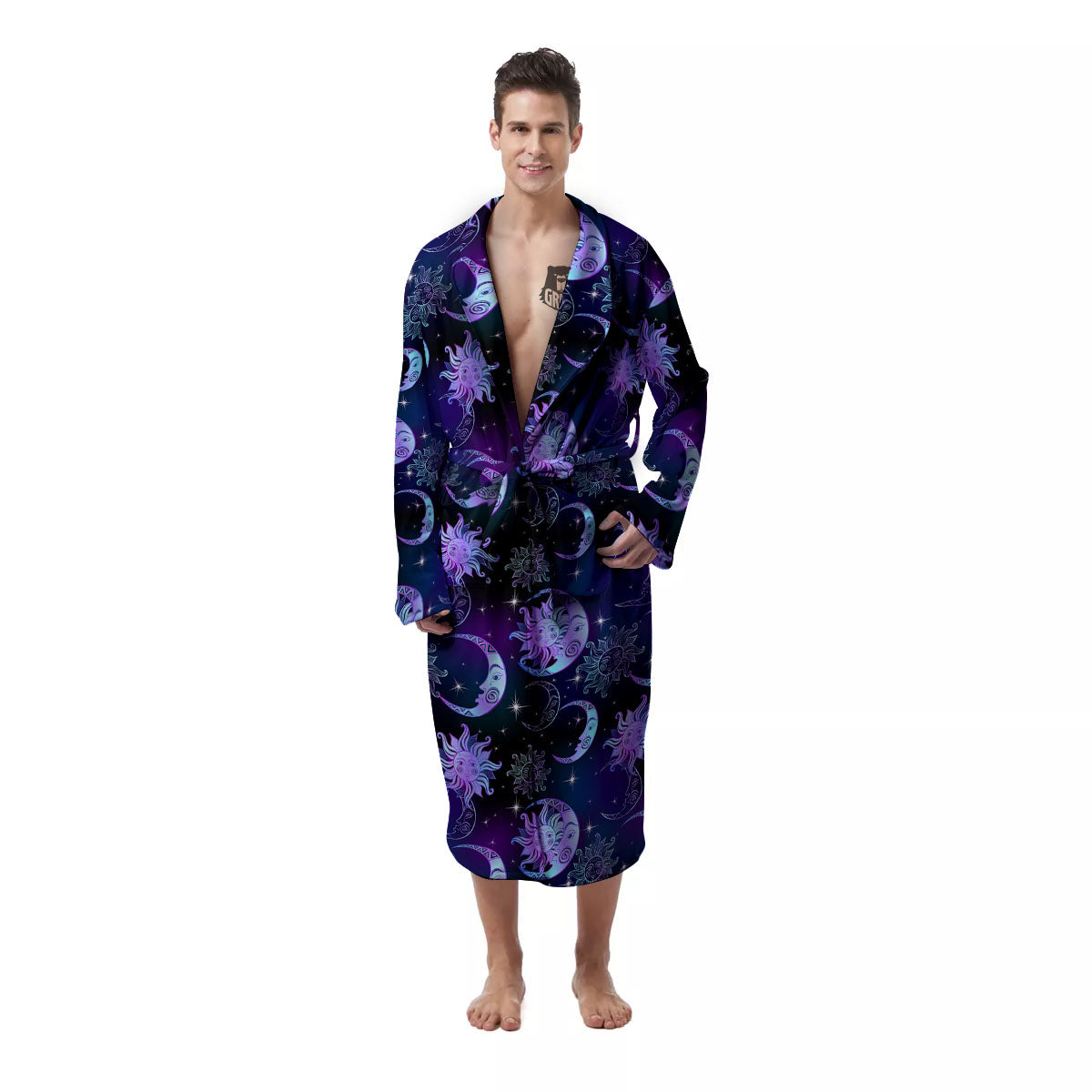 Sun And Moon Galaxy Celestial Print Men's Robe-grizzshop