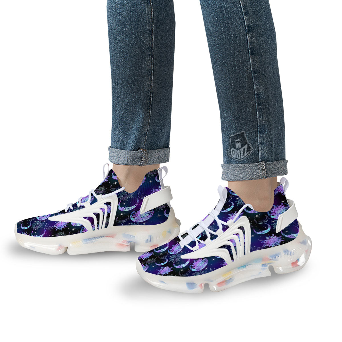 Sun And Moon Galaxy Celestial Print White Gym Shoes-grizzshop