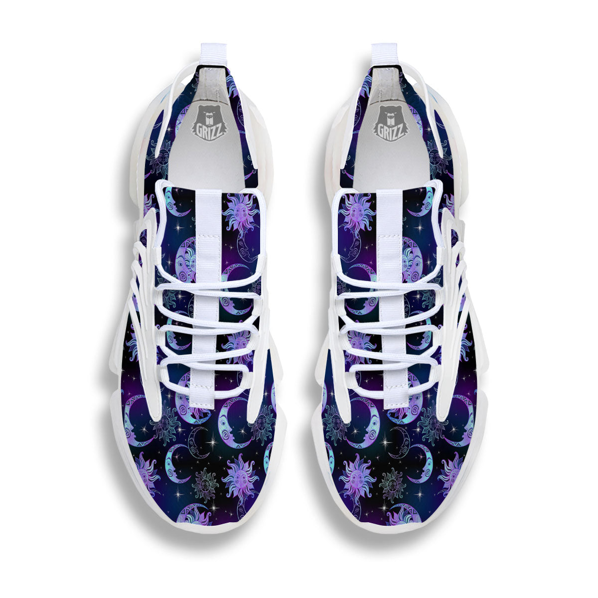 Sun And Moon Galaxy Celestial Print White Gym Shoes-grizzshop