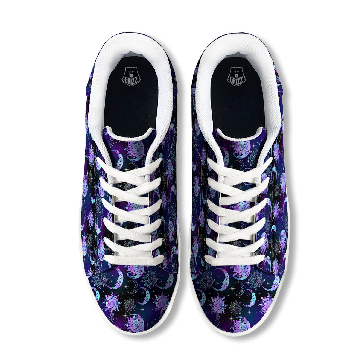 Sun And Moon Galaxy Celestial Print White Low Top Sneakers-grizzshop