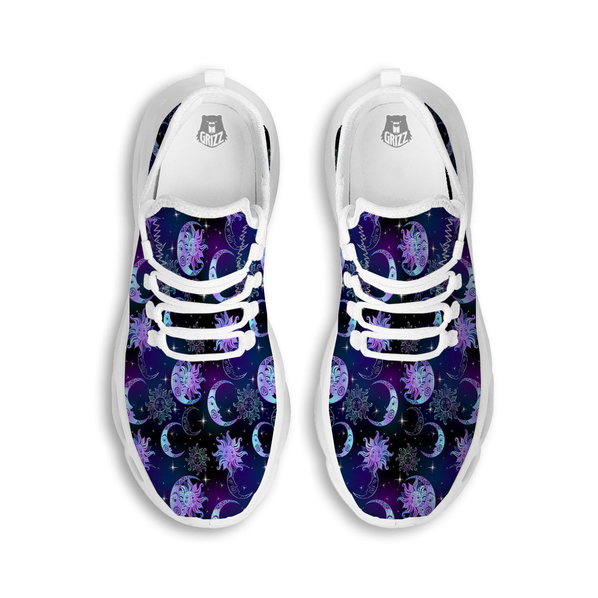 Sun And Moon Galaxy Celestial Print White Running Shoes-grizzshop