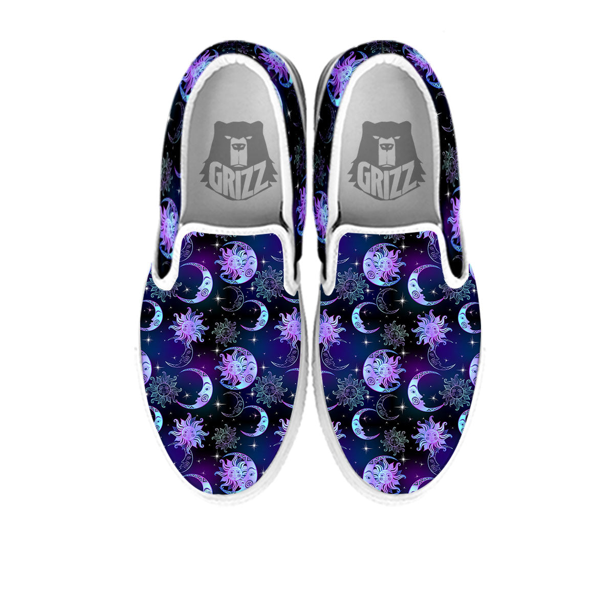 Sun And Moon Galaxy Celestial Print White Slip On Shoes-grizzshop