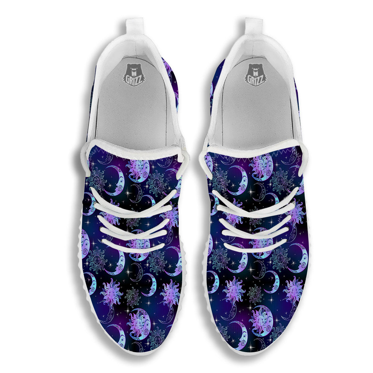 Sun And Moon Galaxy Celestial Print White Walking Shoes-grizzshop