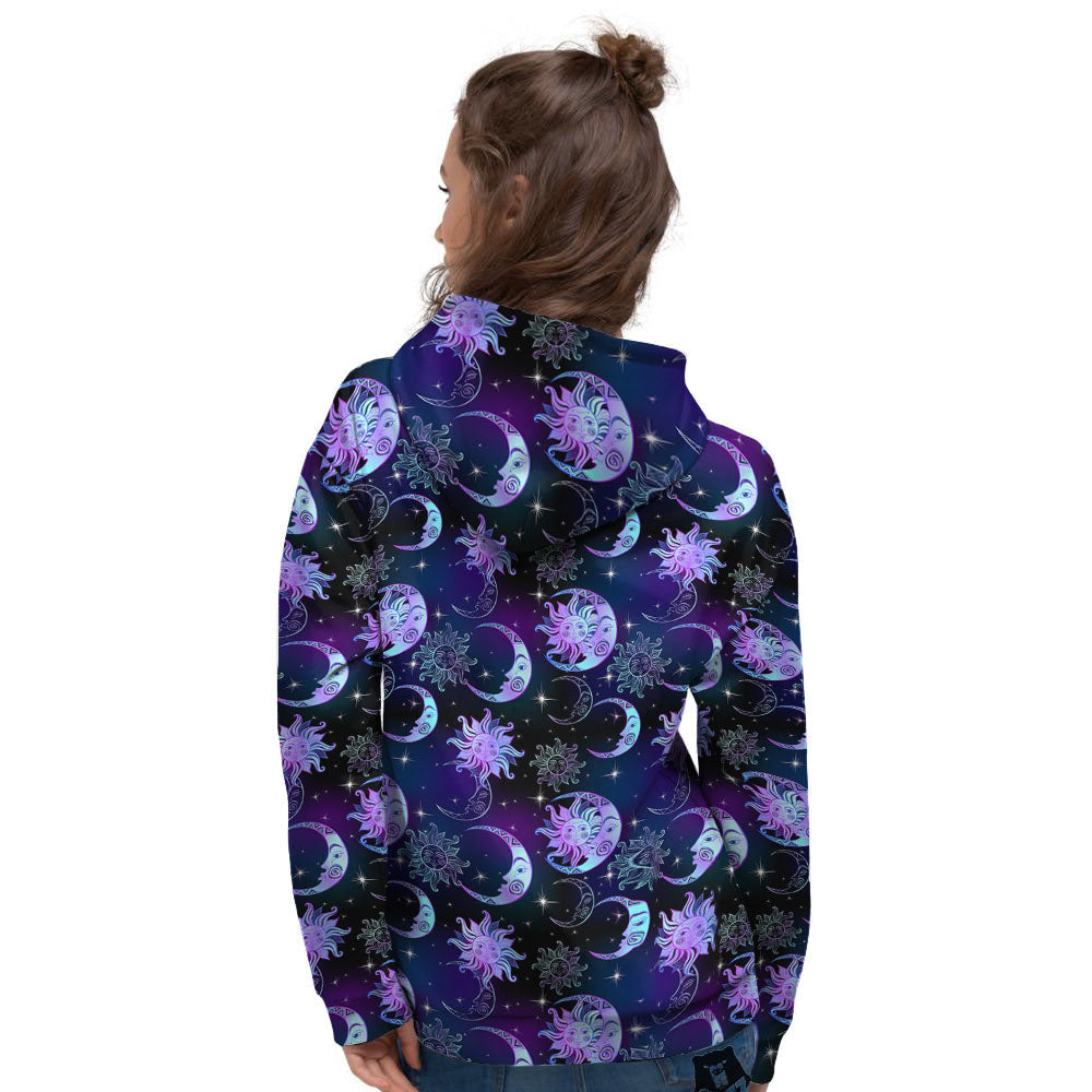 Sun And Moon Galaxy Celestial Print Women's Hoodie-grizzshop