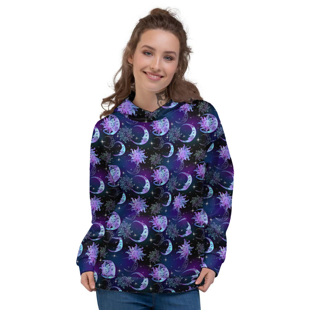 Sun And Moon Galaxy Celestial Print Women's Hoodie-grizzshop