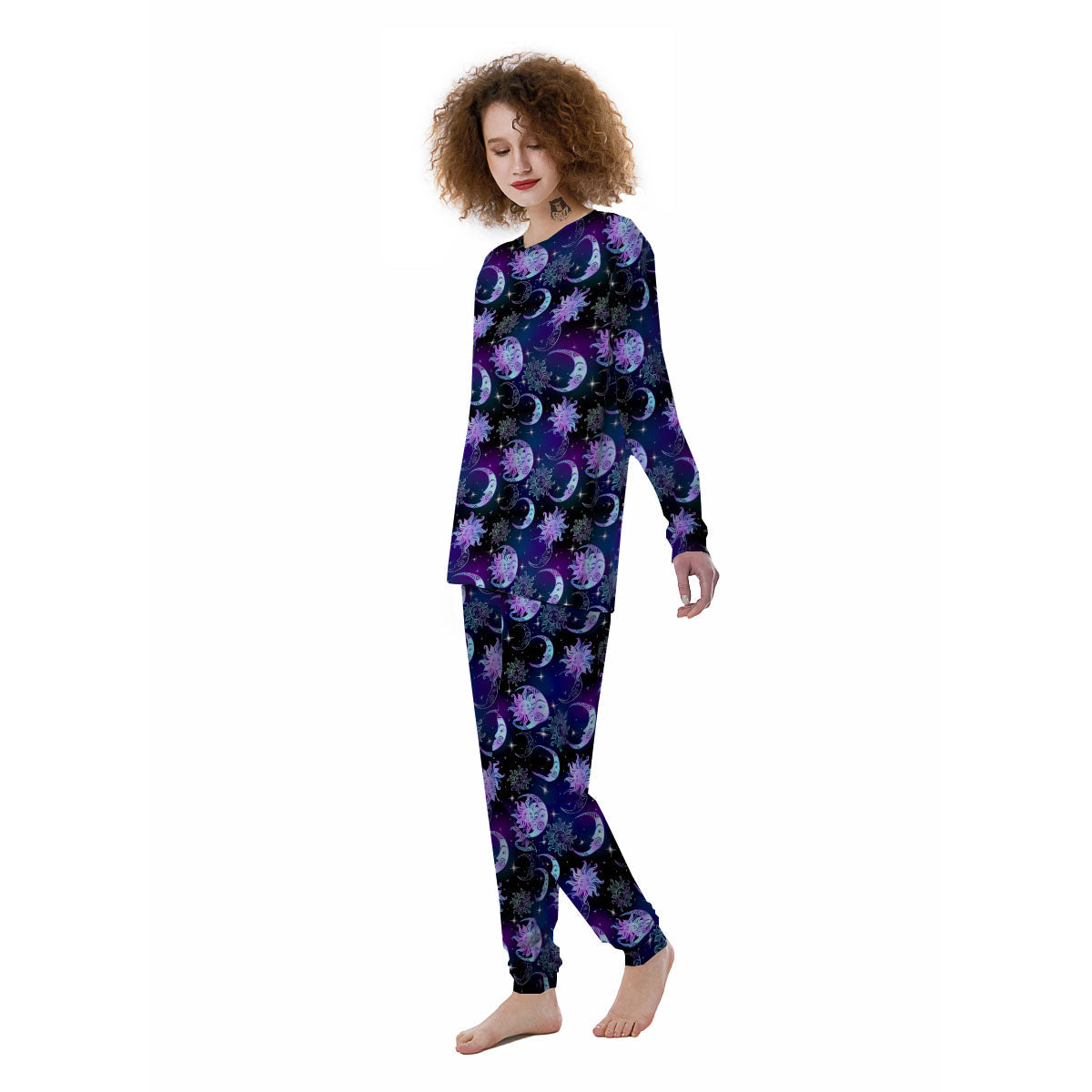 Sun And Moon Galaxy Celestial Print Women's Pajamas-grizzshop