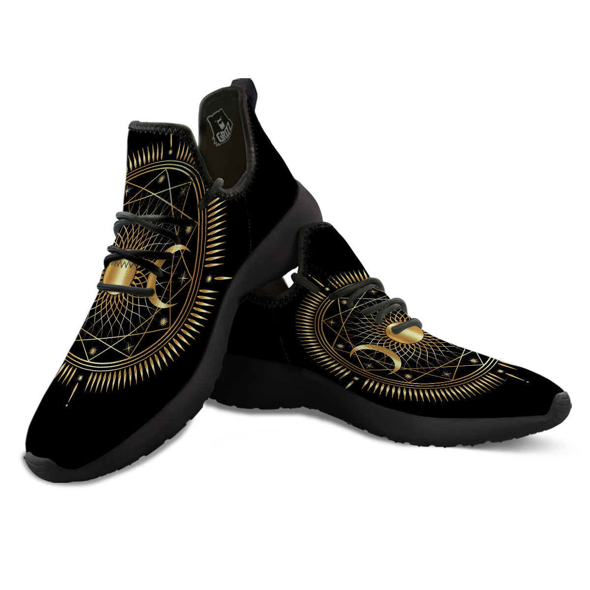 Sun And Moon Geometric Celestial Print Black Athletic Shoes-grizzshop