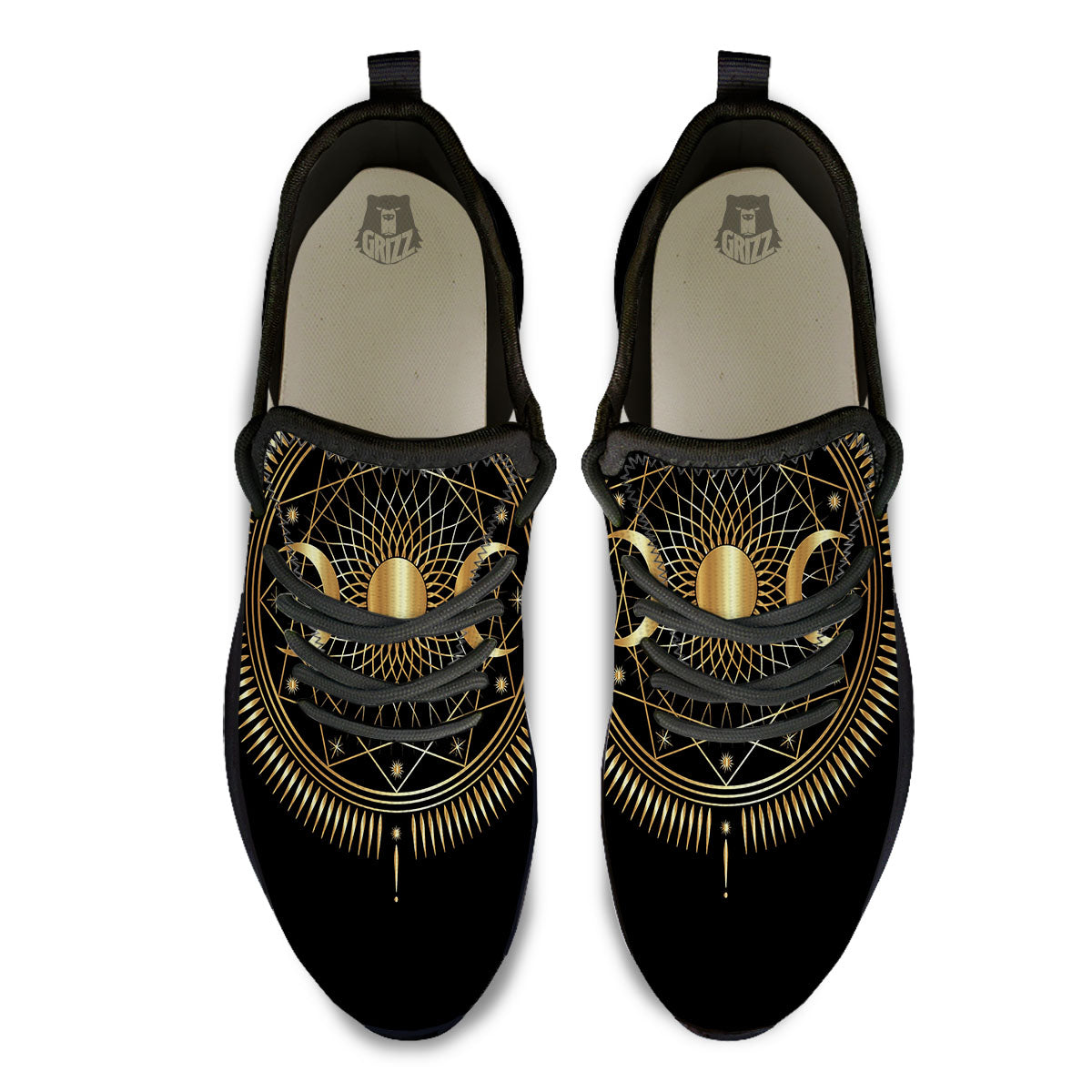 Sun And Moon Geometric Celestial Print Black Athletic Shoes-grizzshop