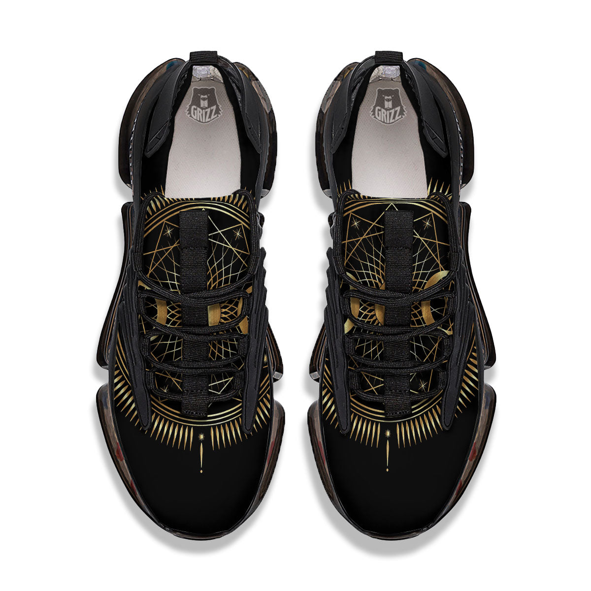Sun And Moon Geometric Celestial Print Black Gym Shoes-grizzshop