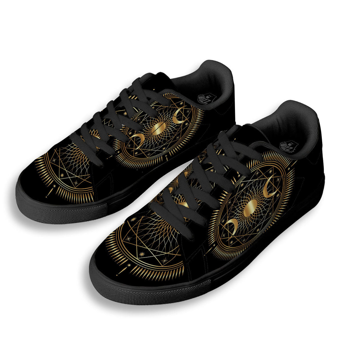 Sun And Moon Geometric Celestial Print Black Low Top Sneakers-grizzshop