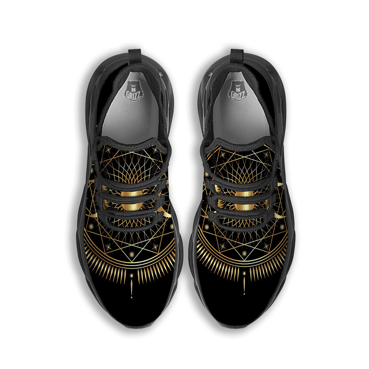 Sun And Moon Geometric Celestial Print Black Running Shoes-grizzshop