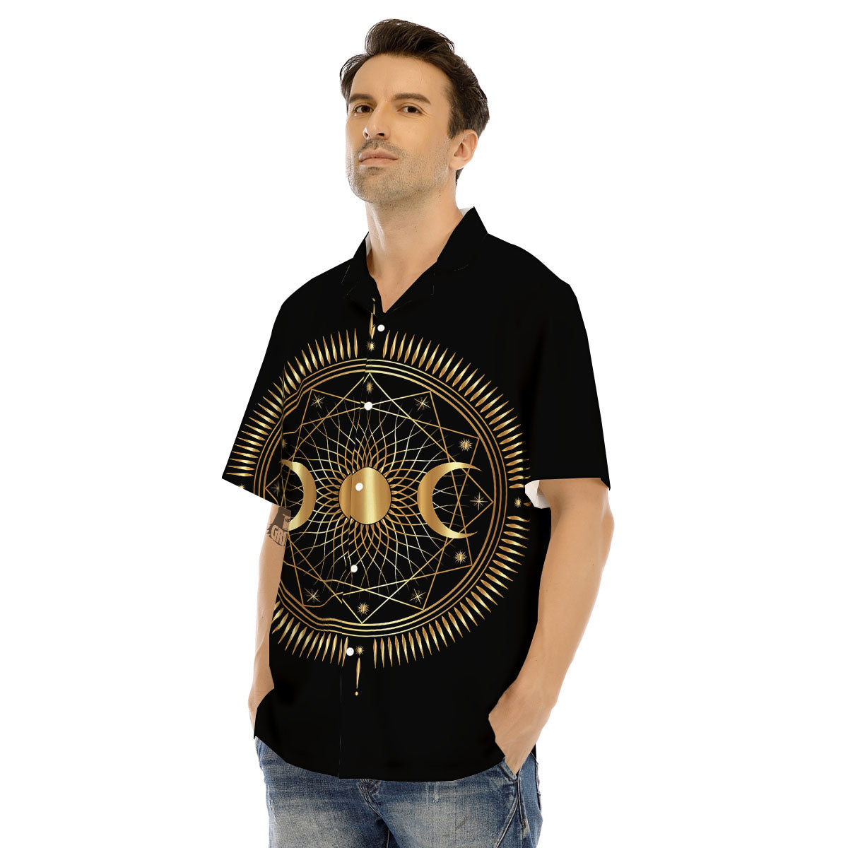 Sun And Moon Geometric Celestial Print Men's Hawaiian Shirt-grizzshop