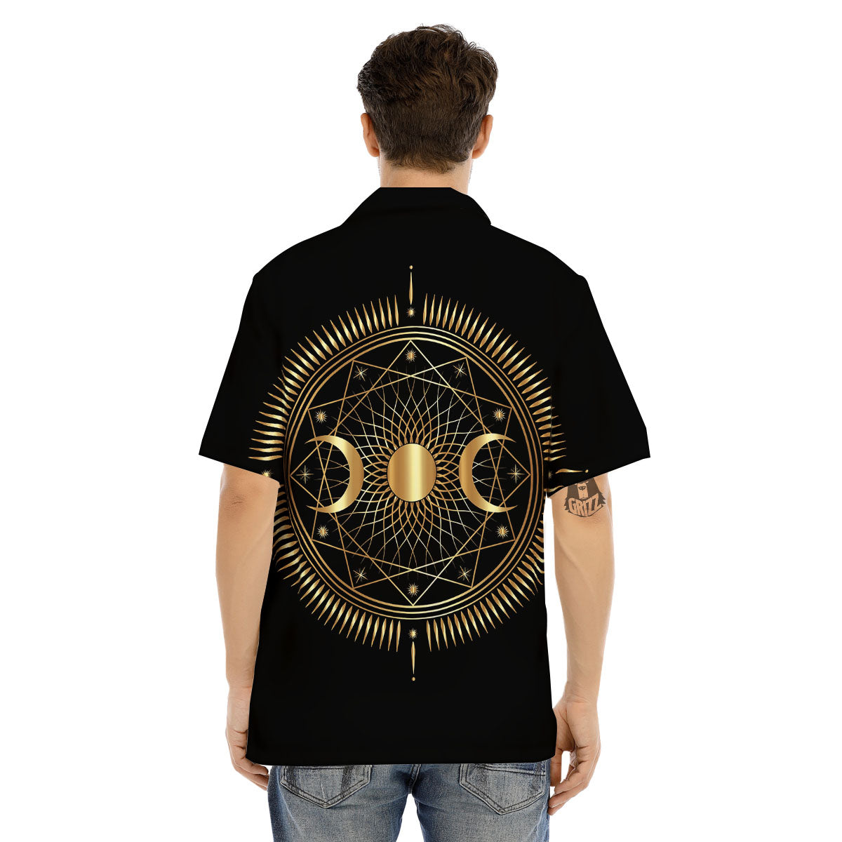 Sun And Moon Geometric Celestial Print Men's Hawaiian Shirt-grizzshop