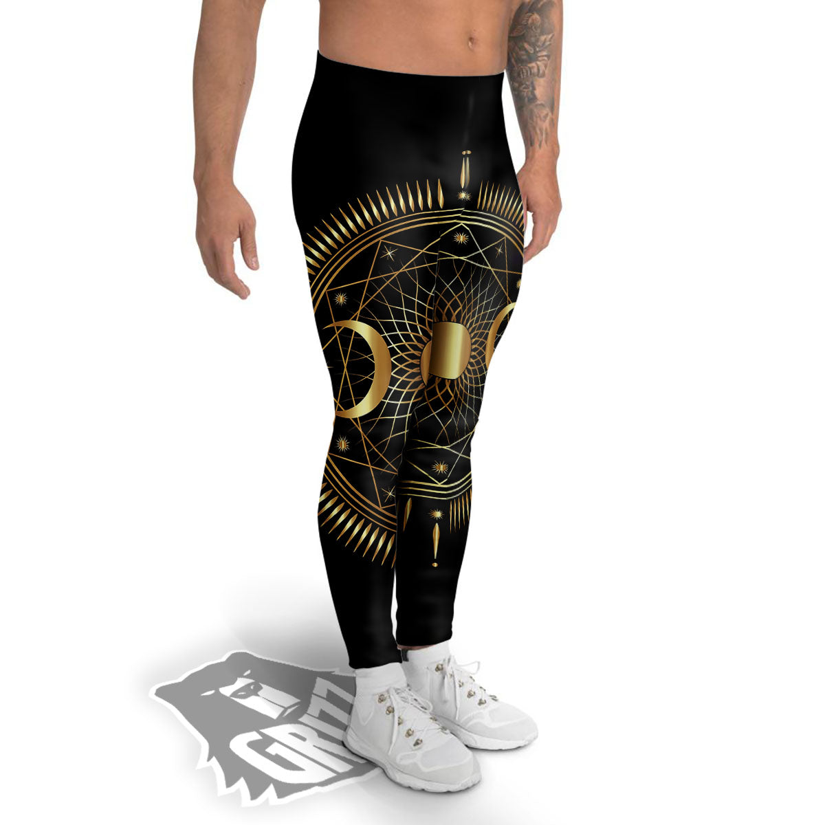 Sun And Moon Geometric Celestial Print Men's Leggings-grizzshop