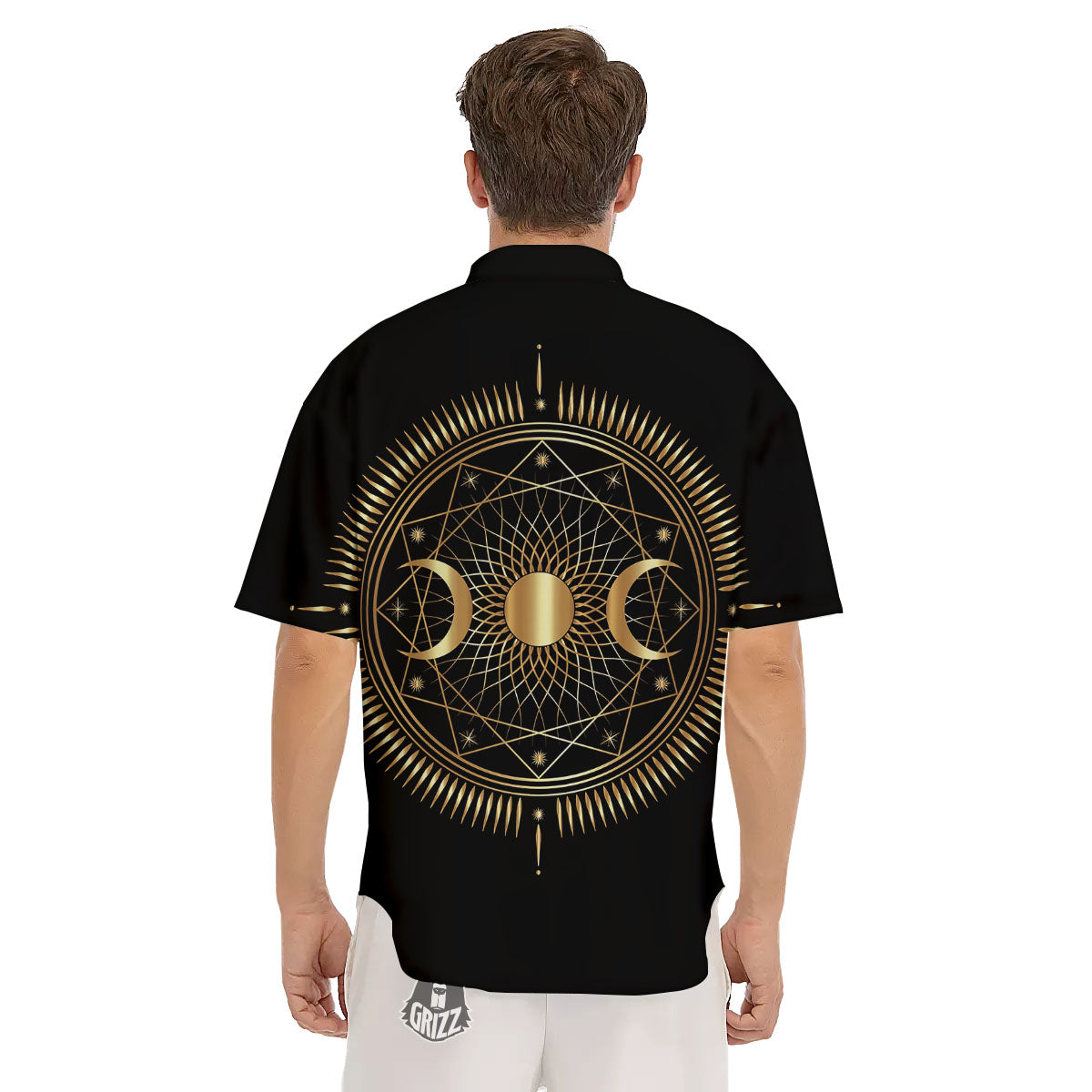 Sun And Moon Geometric Celestial Print Men's Short Sleeve Shirts-grizzshop