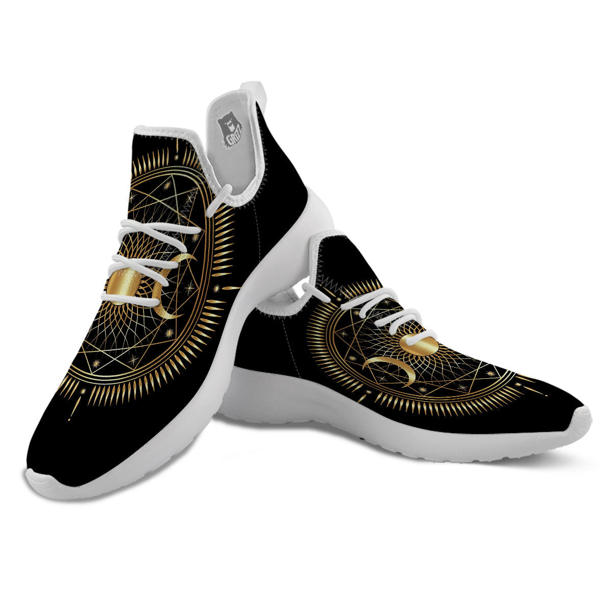 Sun And Moon Geometric Celestial Print White Athletic Shoes-grizzshop