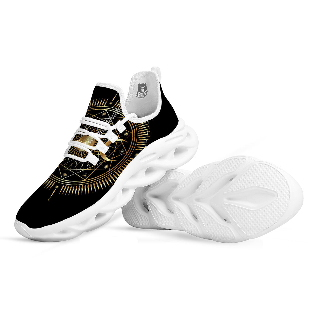 Sun And Moon Geometric Celestial Print White Running Shoes-grizzshop