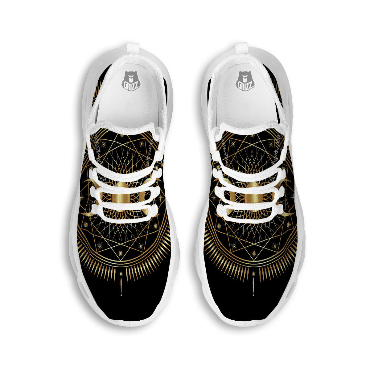 Sun And Moon Geometric Celestial Print White Running Shoes-grizzshop