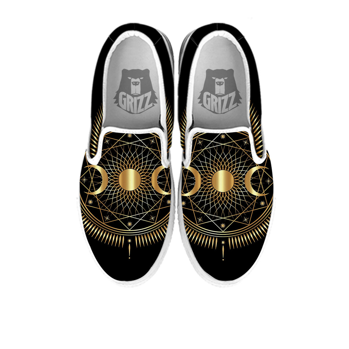 Sun And Moon Geometric Celestial Print White Slip On Shoes-grizzshop