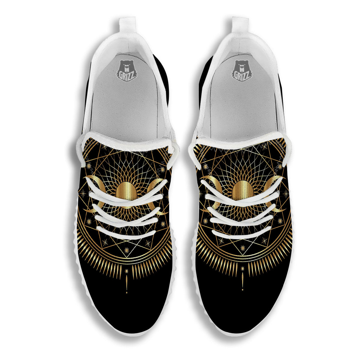 Sun And Moon Geometric Celestial Print White Walking Shoes-grizzshop