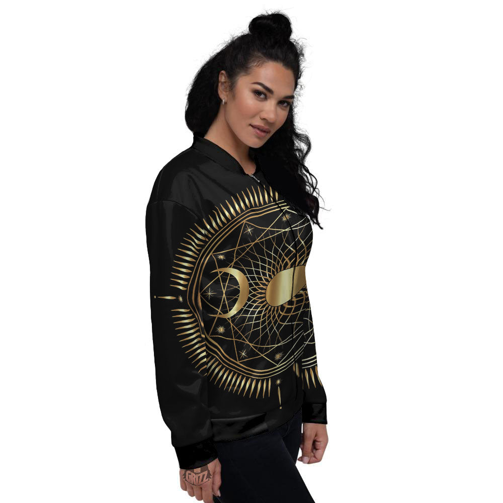 Sun And Moon Geometric Celestial Print Women's Bomber Jacket-grizzshop