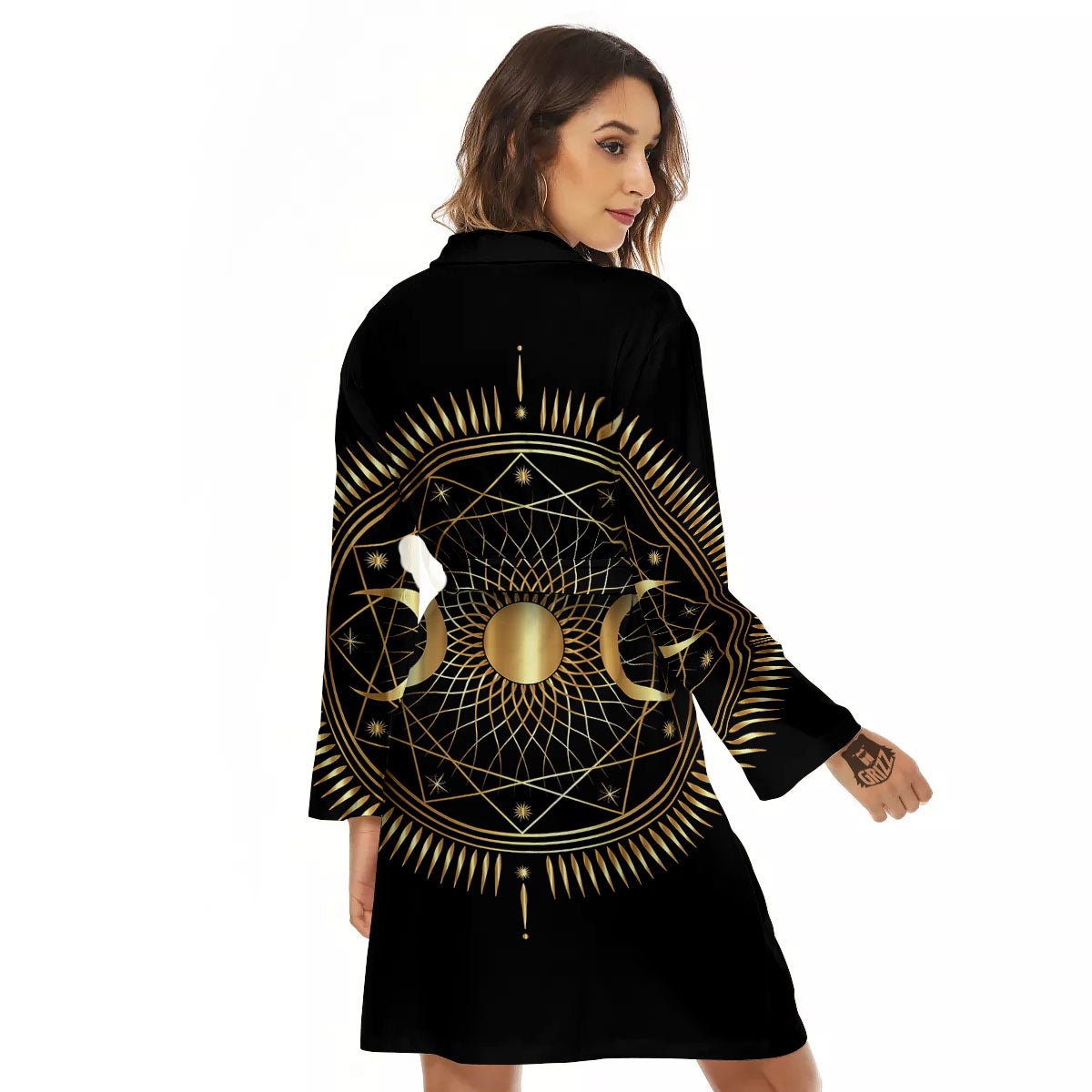 Sun And Moon Geometric Celestial Print Women's Robe-grizzshop